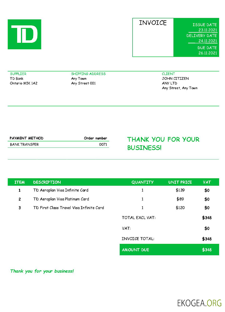 Facture TD aux États , Unis